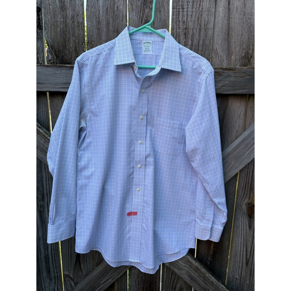 Brooks Brothers Milano Non-Iron Supima Cotton Check Dress Shirt 16-32 Blue Grey